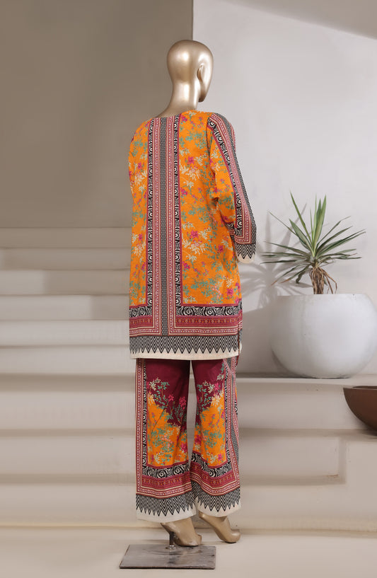 Sadabahar Digital Printed Bana Dora Cotton Stitched 2 Piece Suit - Design-05 - SD25PRN - Orange - Summer Collection