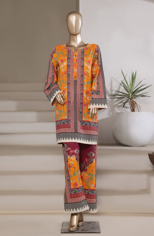 Sadabahar Digital Printed Bana Dora Cotton Stitched 2 Piece Suit - Design-05 - SD25PRN - Orange - Summer Collection