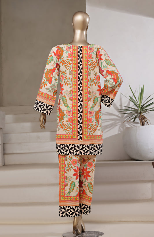 Sadabahar Digital Printed Bana Dora Cotton Stitched 2 Piece Suit - Design-02 - SD25PRN - Orange - Summer Collection