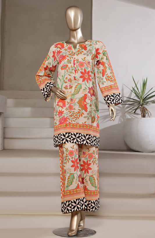 Sadabahar Digital Printed Bana Dora Cotton Stitched 2 Piece Suit - Design-02 - SD25PRN - Orange - Summer Collection