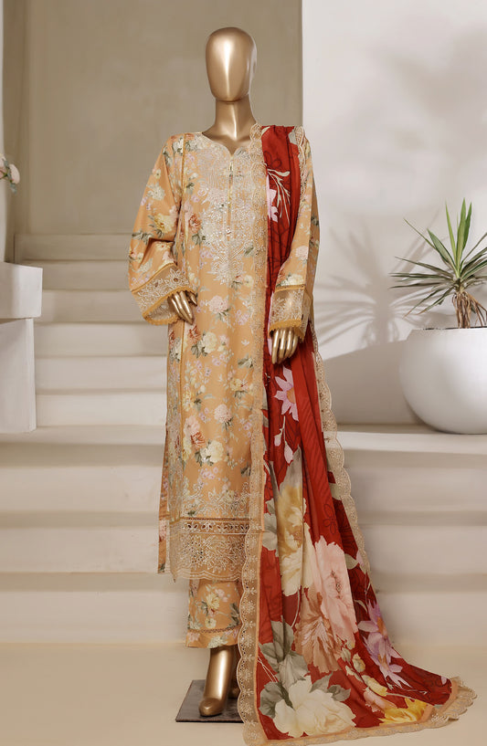 Sadabahar Embroidered Lawn Stitched 3 Piece Suit - Design-08 - SD25SGF2 - Orange - Festive Collection
