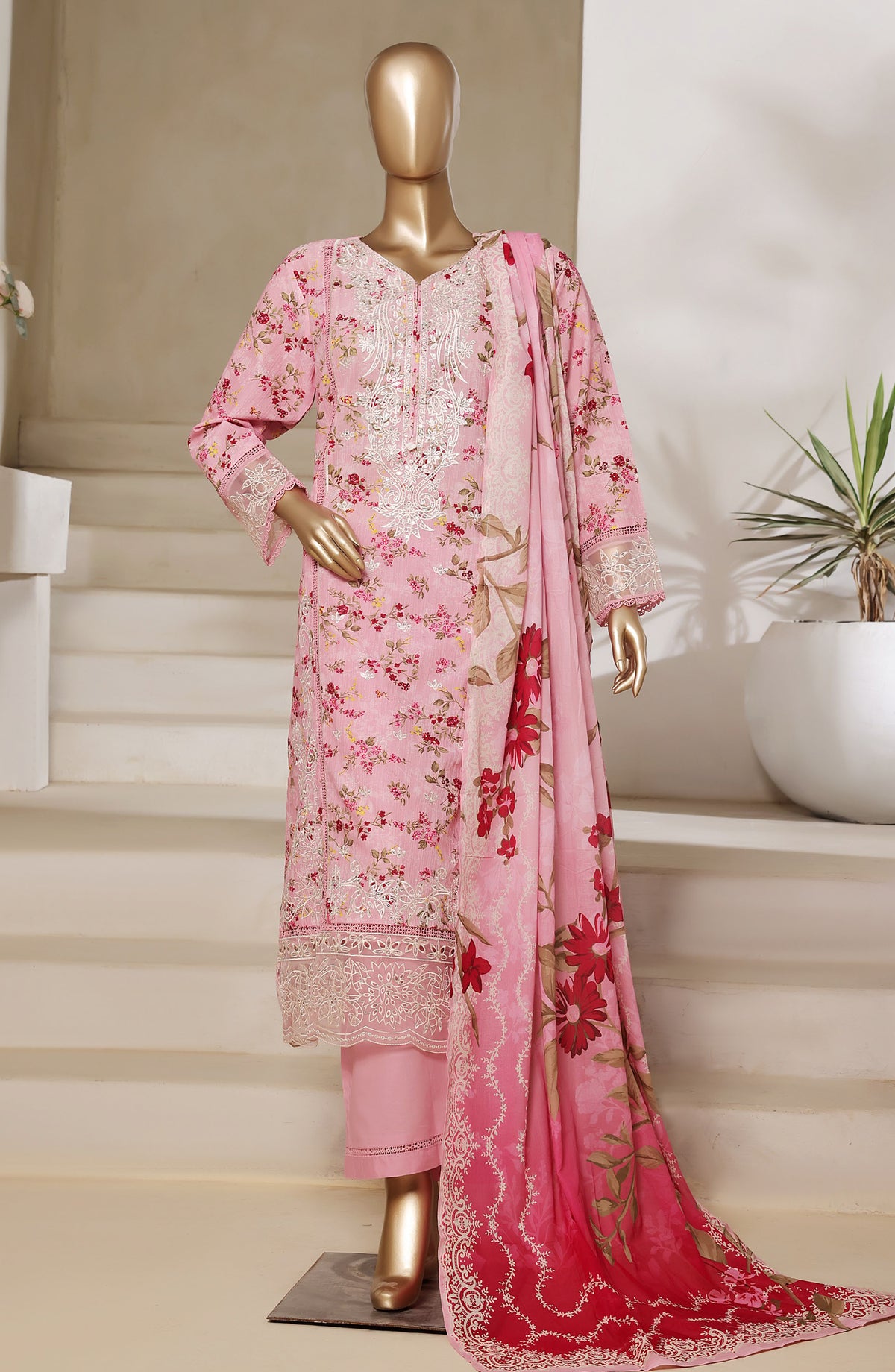 Sadabahar Embroidered Lawn Stitched 3 Piece Suit - Design-05 - SD25SGF2 - Pink - Festive Collection
