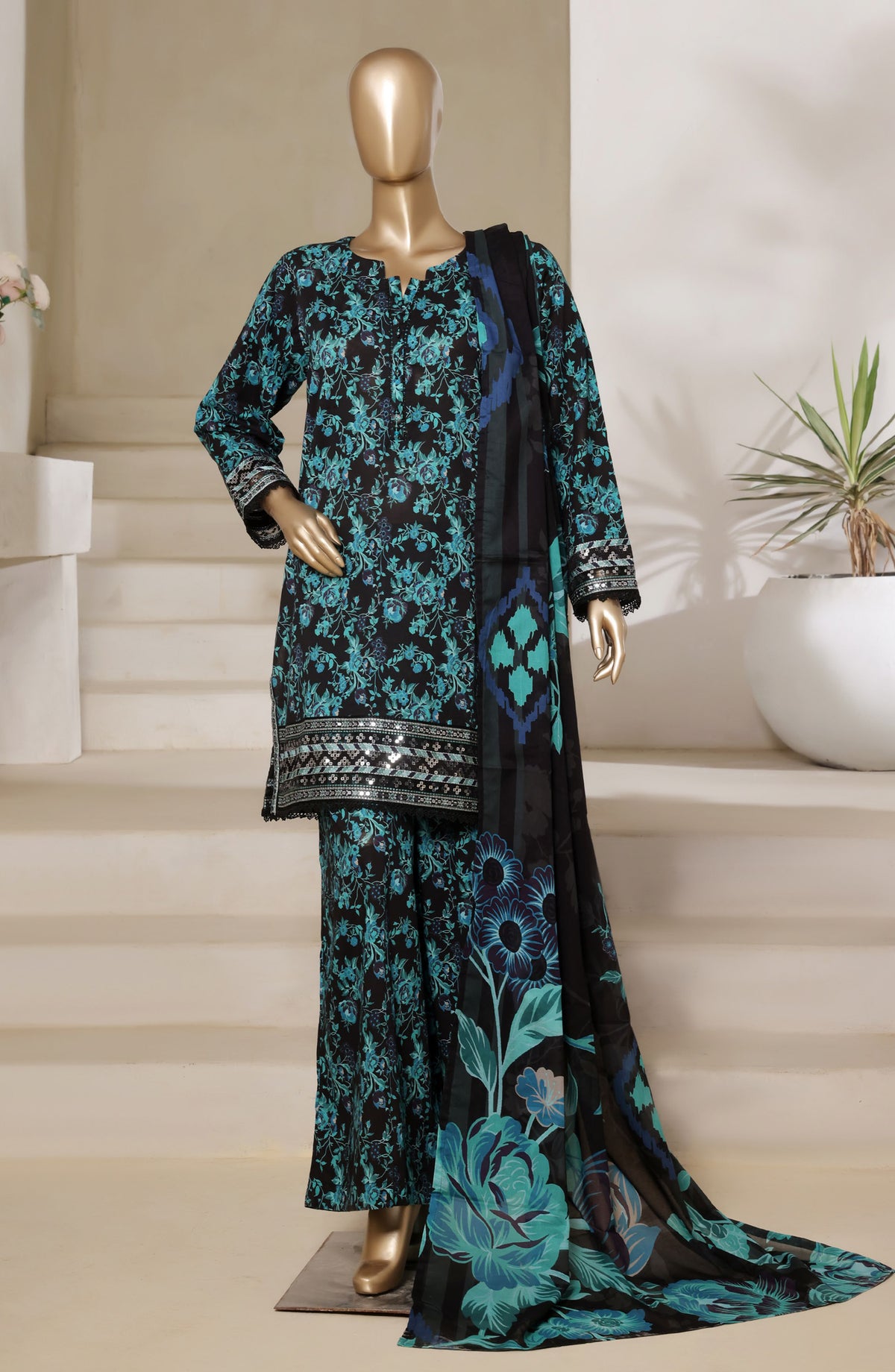 Sadabahar Embroidered Lawn Stitched 3 Piece Suit - Design-04 - SD25SGF2 - Green - Festive Collection