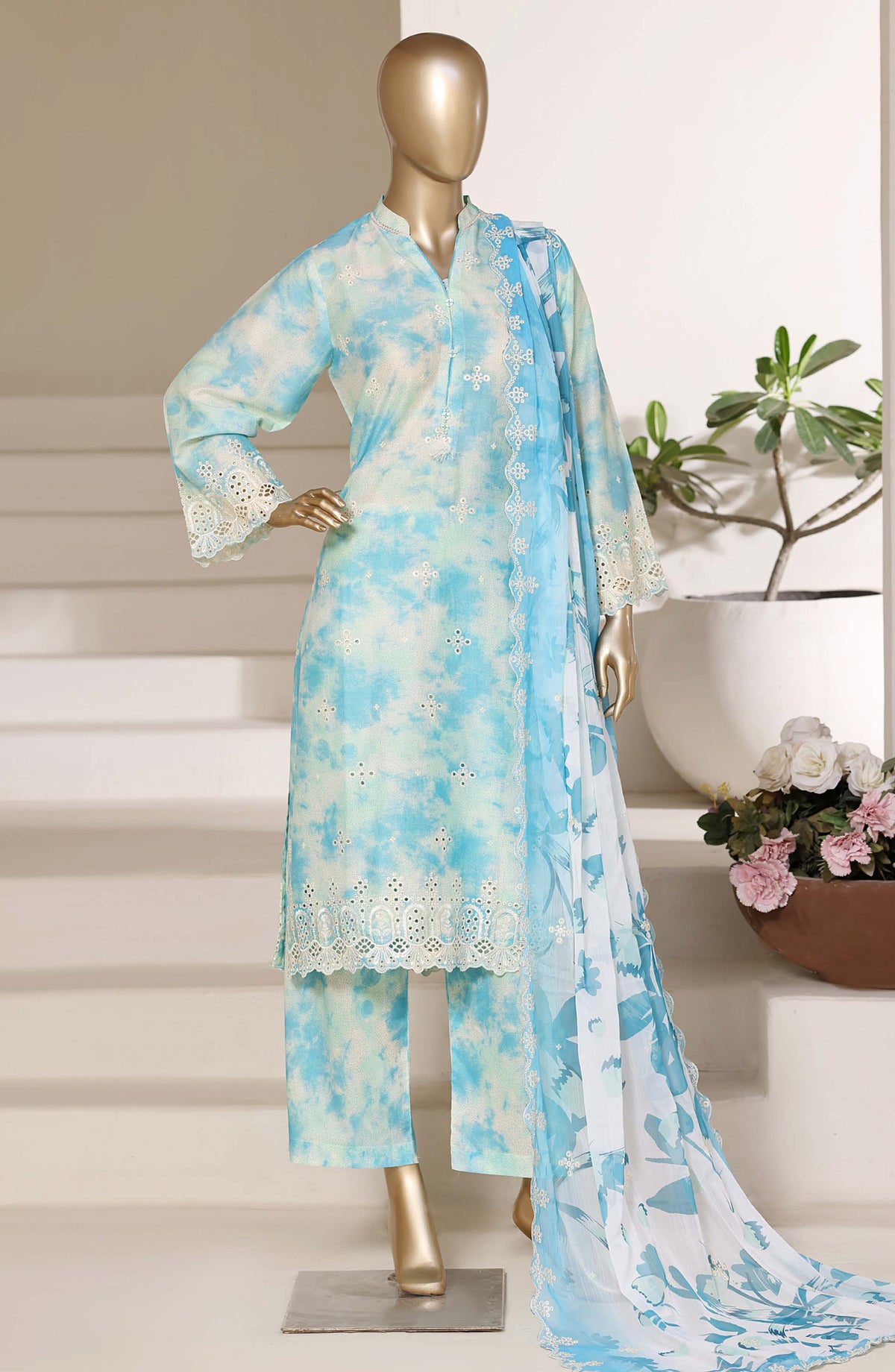 Sadabahar Regal Embroidered Lawn Stitched 3 Piece Suit - RD-02 - SBD26GAL - Blue - Festive Collection