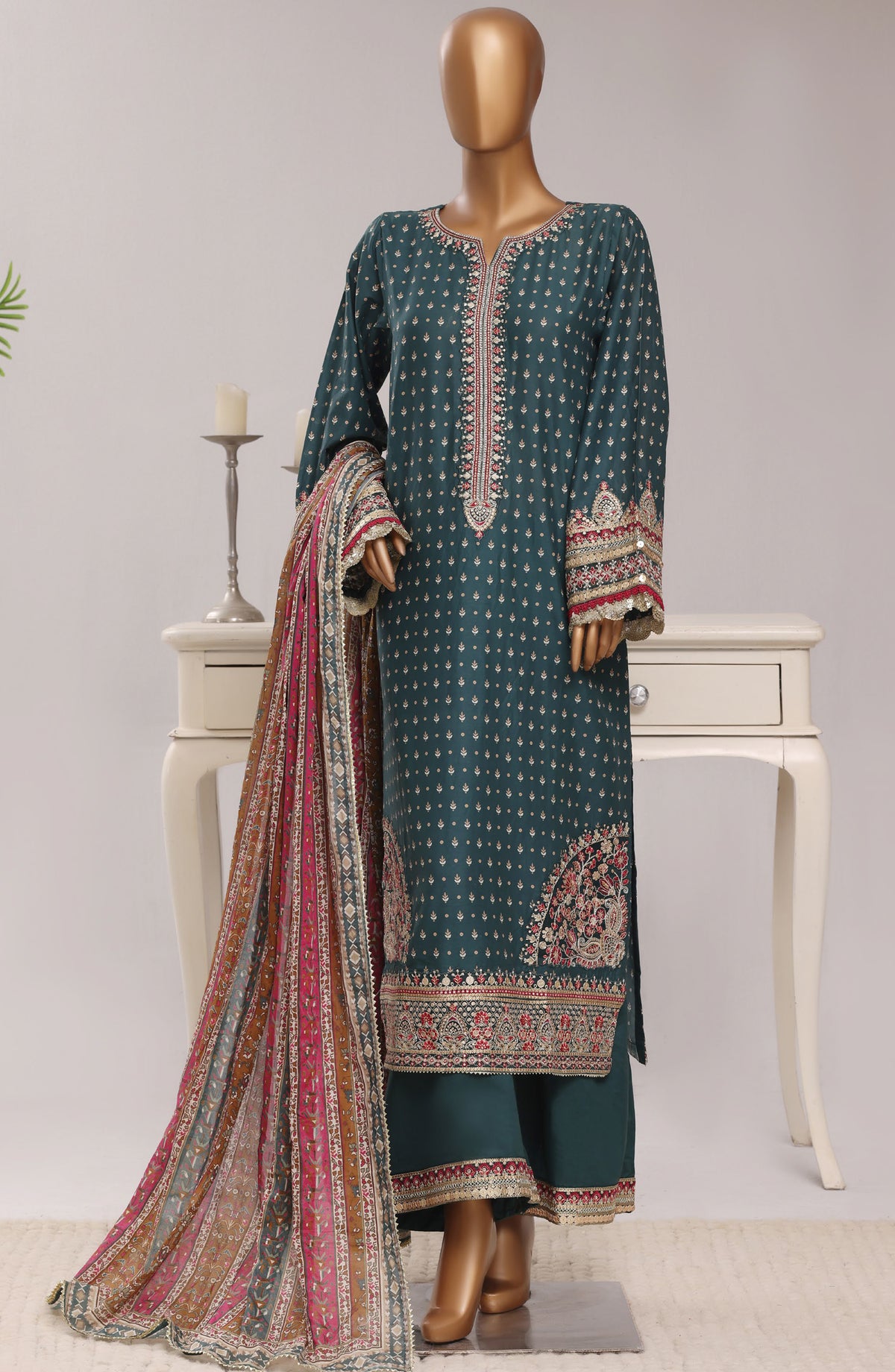 Sadabahar Regal Embroidered Lawn Stitched 3 Piece Suit - D-07 - SBD26RGR - Green - Festive Collection