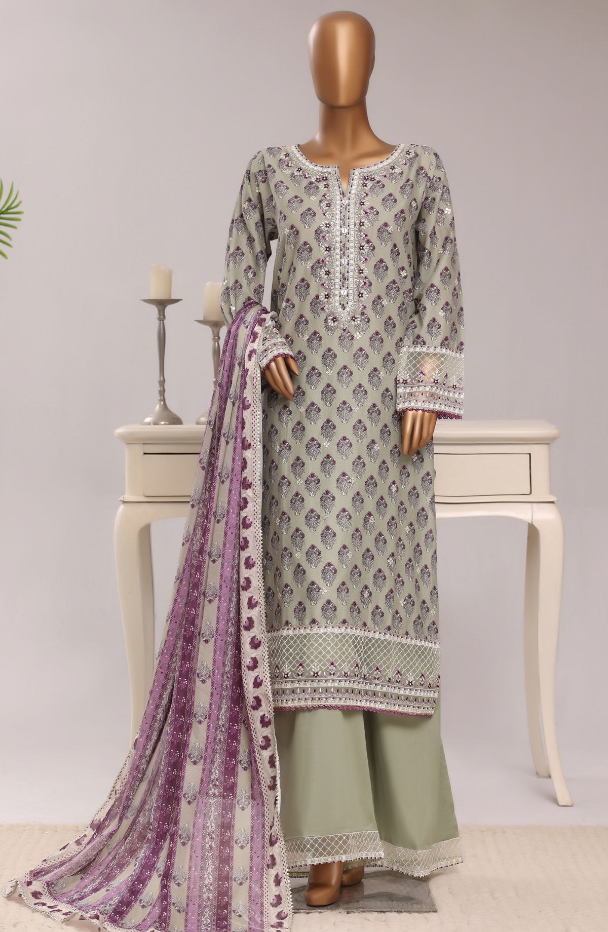 Sadabahar Regal Embroidered Lawn Stitched 3 Piece Suit - D-04 - SBD26RGR - Green - Festive Collection