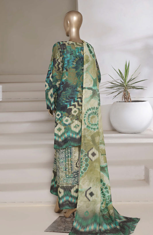 Sadabahar Printed Shimmered Cambric Stitched 3 Piece Suit - Design-04 - SBD25SHM - Green - Summer Collection