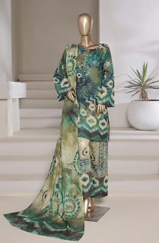 Sadabahar Printed Shimmered Cambric Stitched 3 Piece Suit - Design-04 - SBD25SHM - Green - Summer Collection