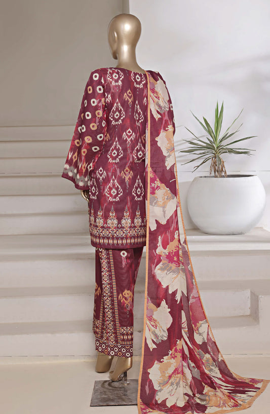 Sadabahar Printed Shimmered Cambric Stitched 3 Piece Suit - Design-06 - SBD25SHM - Maroon - Summer Collection