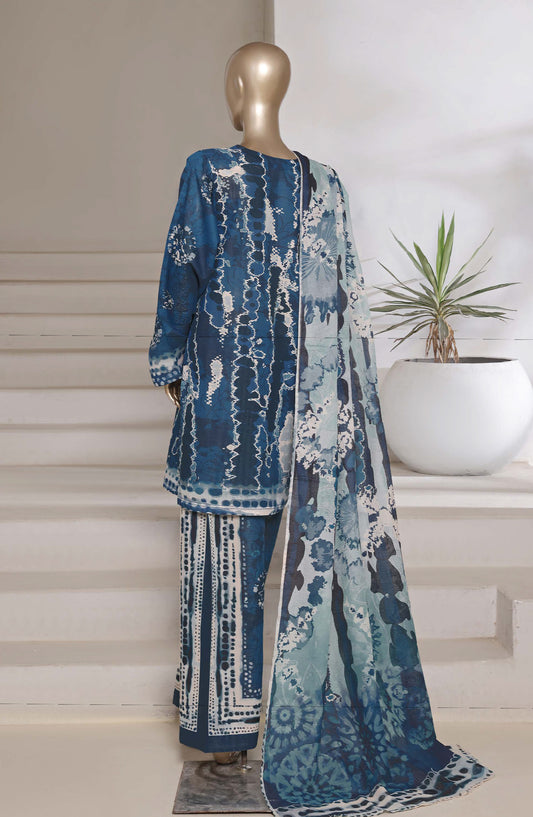 Sadabahar Printed Shimmered Cambric Stitched 3 Piece Suit - Design-05 - SBD25SHM - Blue - Summer Collection
