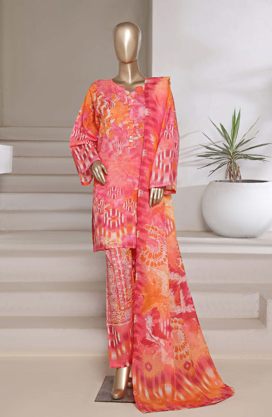 Sadabahar Printed Shimmered Cambric Stitched 3 Piece Suit - Design-03 - SBD25SHM - Pink - Summer Collection