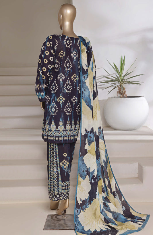 Sadabahar Printed Shimmered Cambric Stitched 3 Piece Suit - Design-02 - SBD25SHM - Blue - Summer Collection