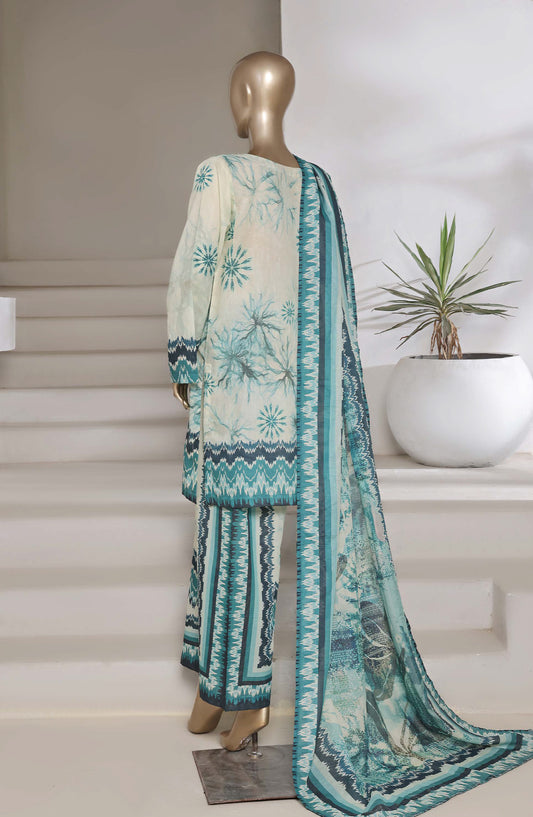 Sadabahar Printed Shimmered Cambric Stitched 3 Piece Suit - Design-01 - SBD25SHM - Sea Green - Summer Collection