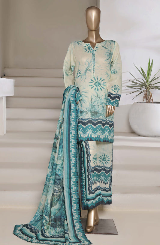 Sadabahar Printed Shimmered Cambric Stitched 3 Piece Suit - Design-01 - SBD25SHM - Sea Green - Summer Collection