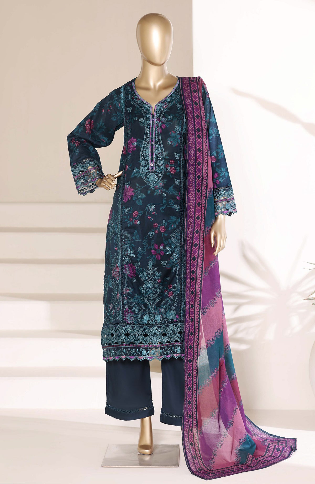 Sadabahar Embroidered Signature Stitched 3 Piece Suit - D-04 - SBD26FGV - Blue - Festive Collection