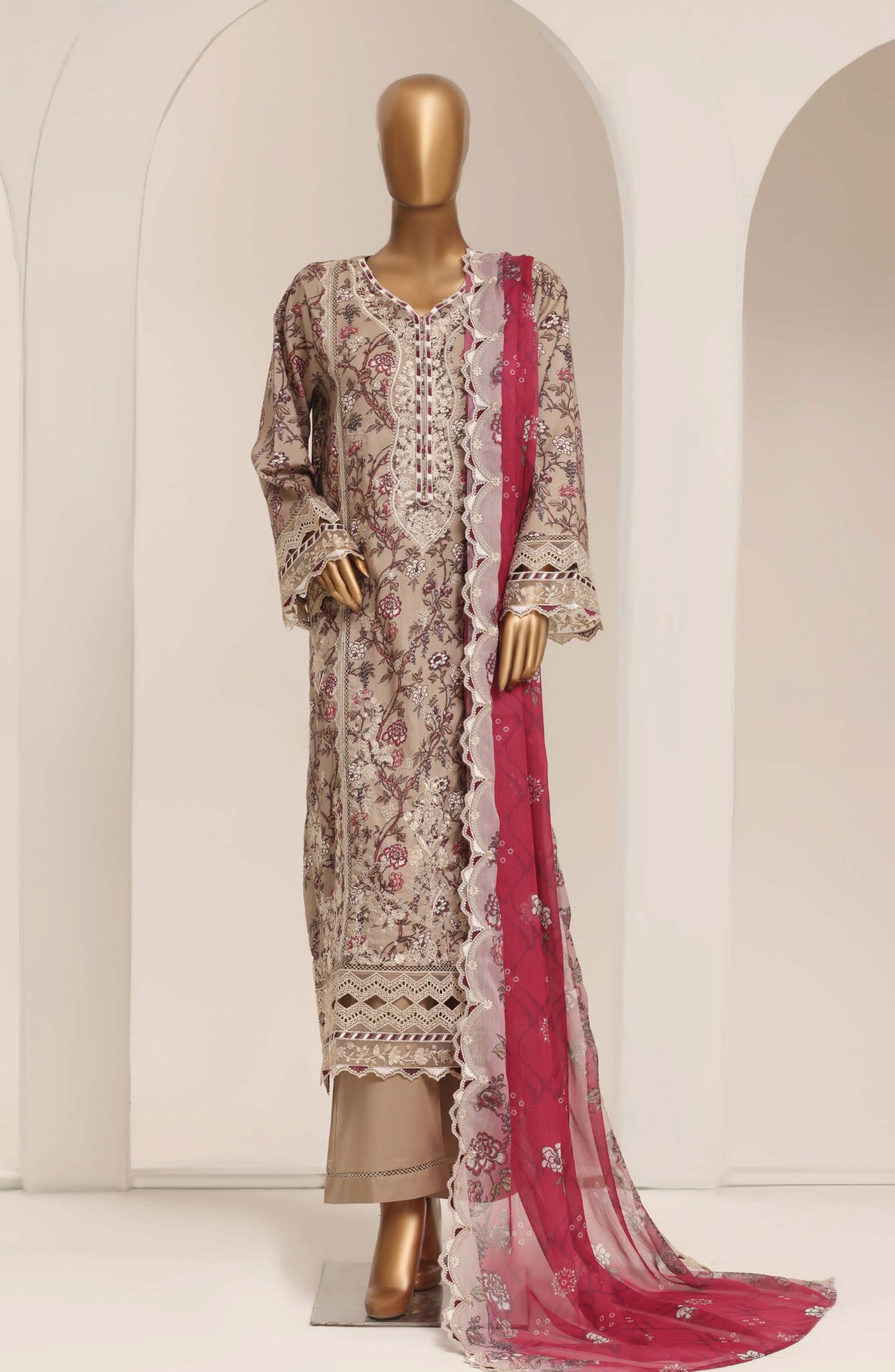 Sadabahar Signature Embroidered Stitched 3 Piece Suit - D-08 - SBD26XIT - Pink - Festive Collection