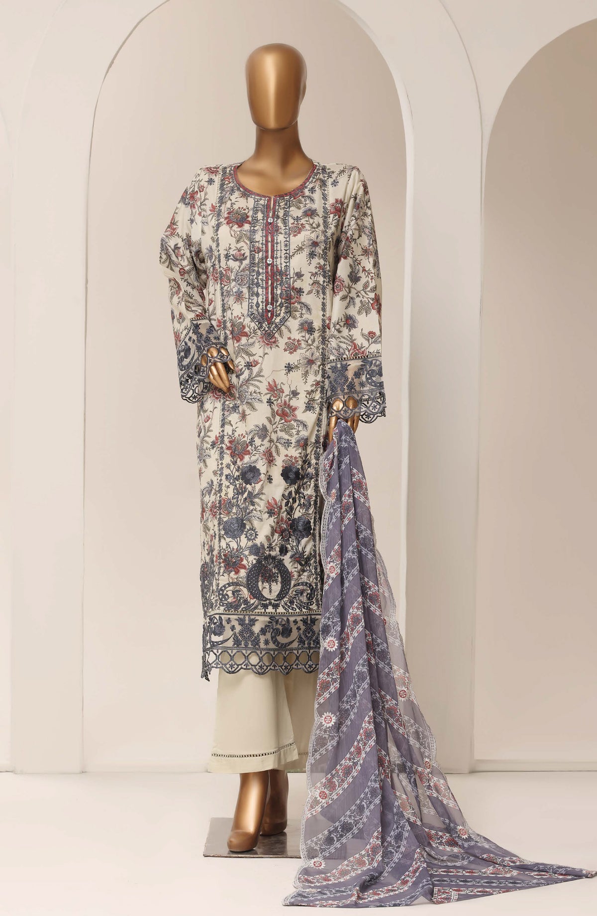 Sadabahar Signature Embroidered Stitched 3 Piece Suit - D-06 - SBD26XIT - Cream - Festive Collection