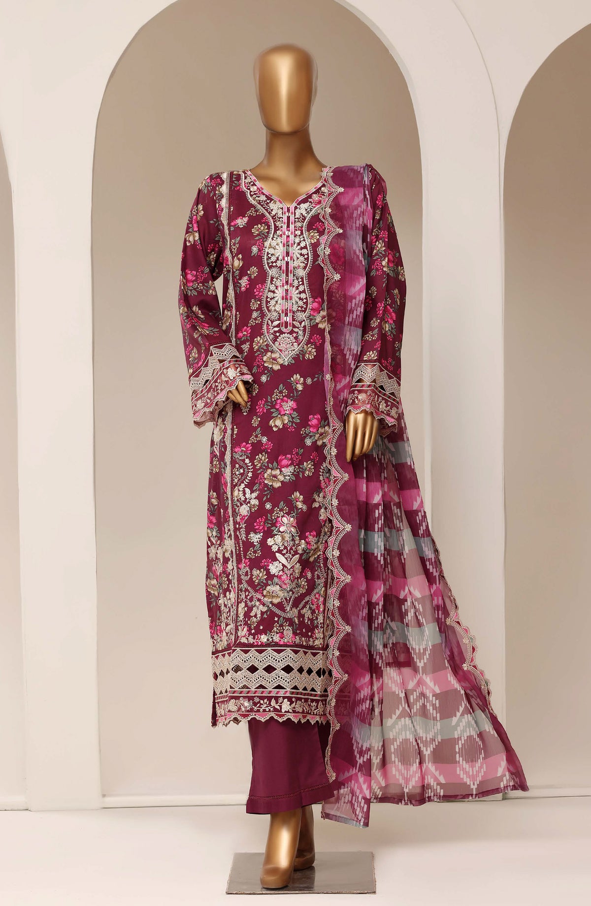 Sadabahar Signature Embroidered Stitched 3 Piece Suit - D-03 - SBD26XIT - Pink - Festive Collection