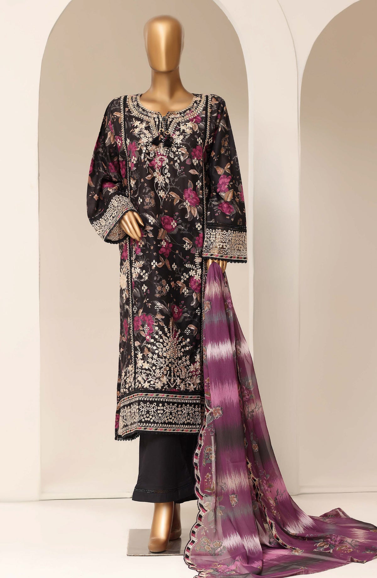 Sadabahar Signature Embroidered Stitched 3 Piece Suit - D-01 - SBD26XIT - Black - Festive Collection