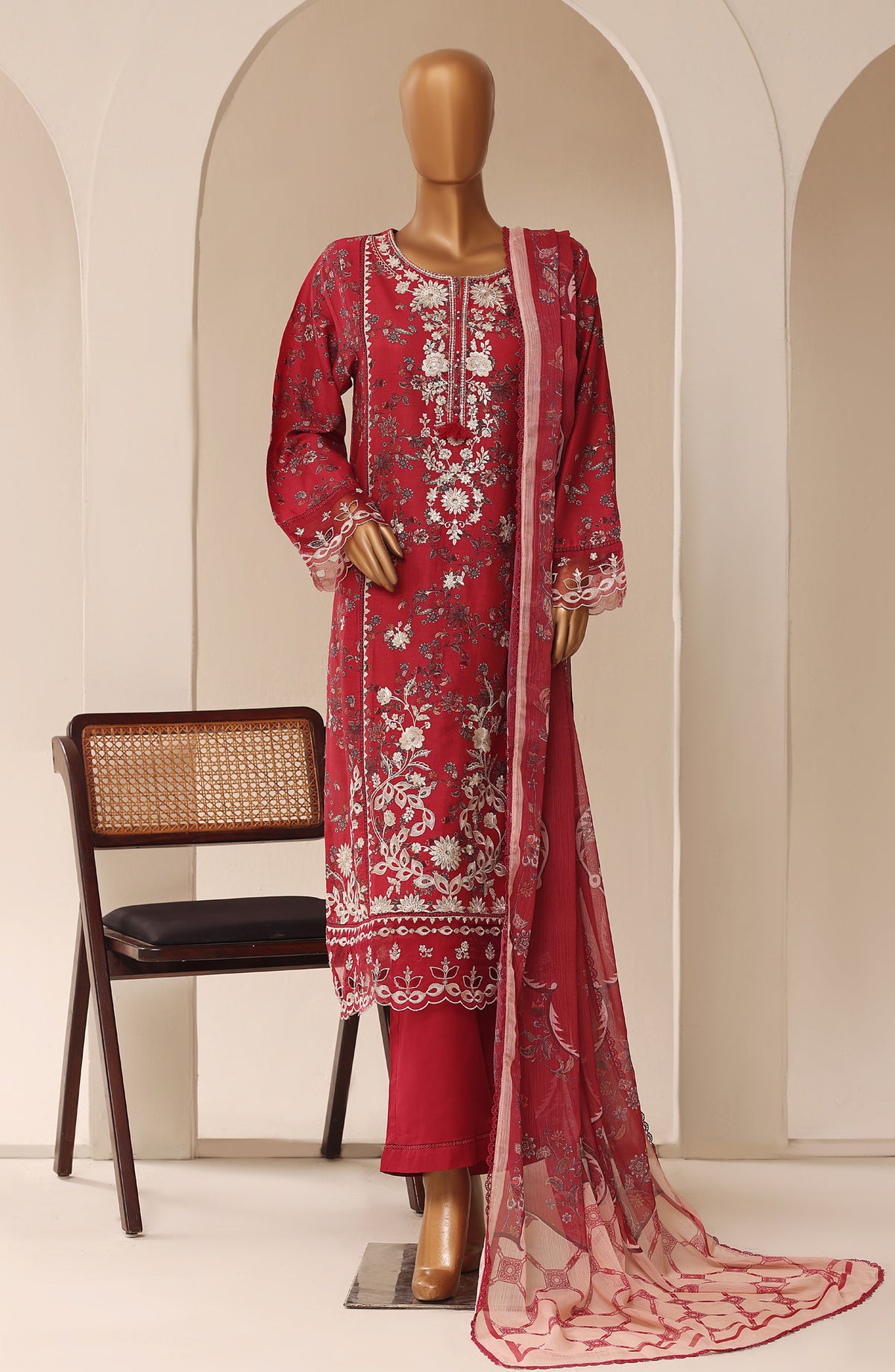 Sadabahar Signature Embroidered Stitched 3 Piece Suit - D-03 - SBD26SVEN - Red - Festive Collection