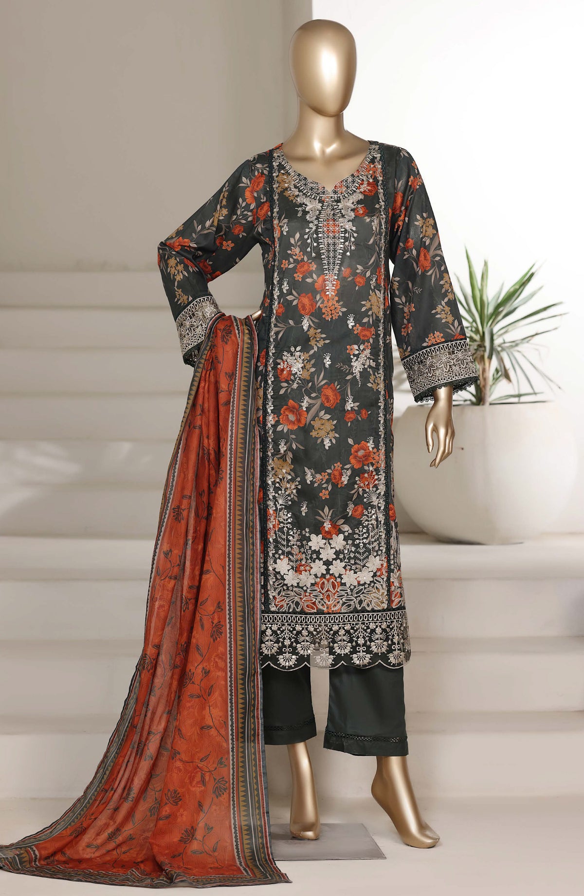 Sadabahar Embroidered Lawn Stitched 3 Piece Suit - D-08 - SBD26VL4 - Black - Festive Collection