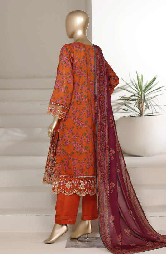 Sadabahar Embroidered Lawn Stitched 3 Piece Suit - D-07 - SBD26VL4 - Rust - Festive Collection