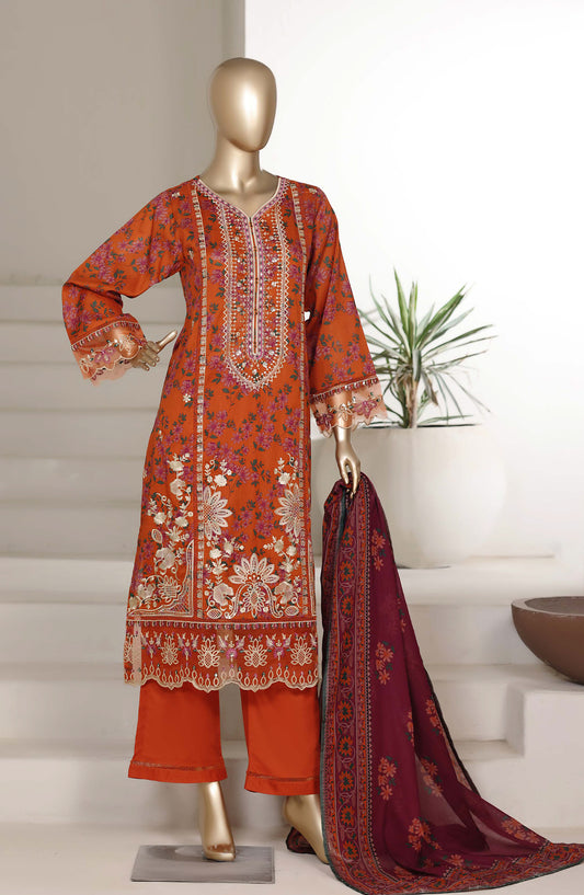 Sadabahar Embroidered Lawn Stitched 3 Piece Suit - D-07 - SBD26VL4 - Rust - Festive Collection