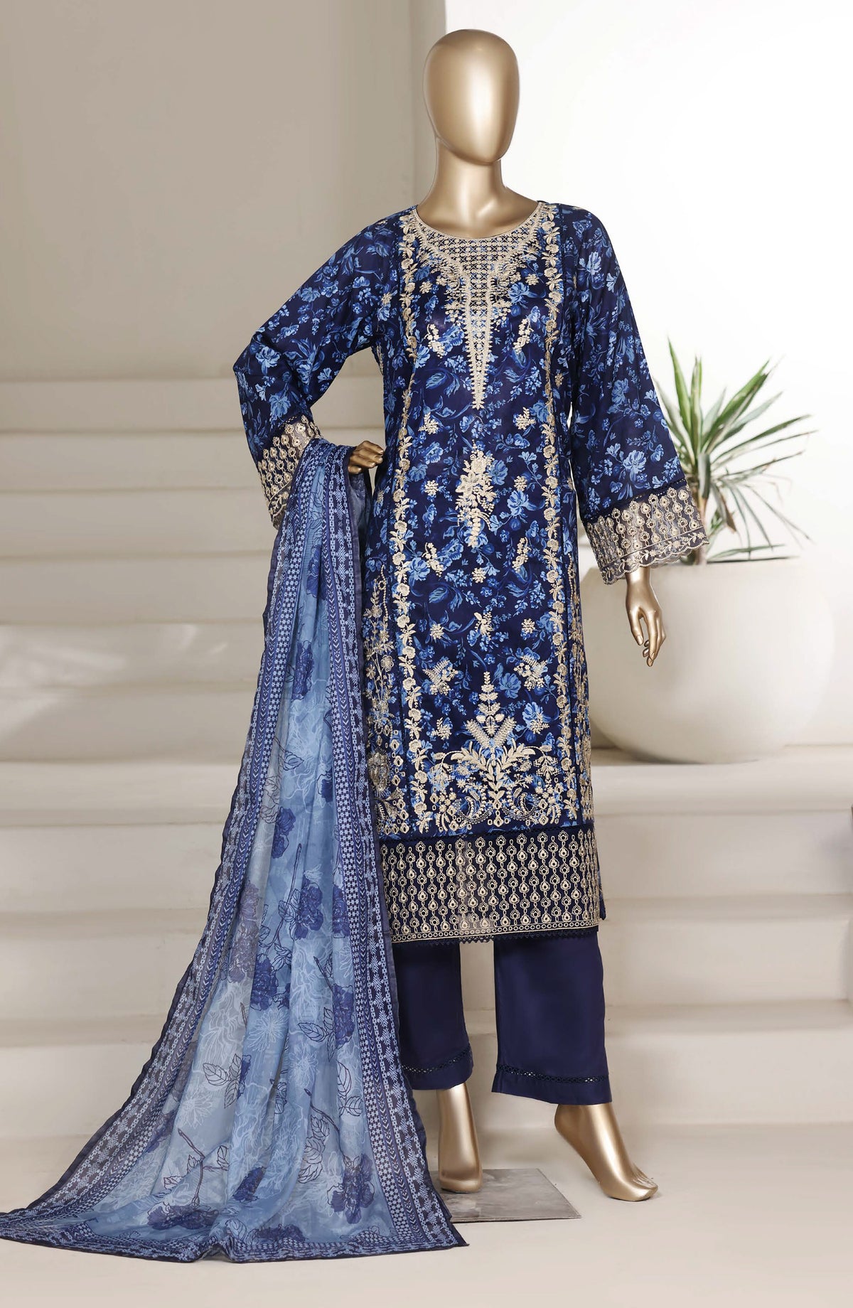 Sadabahar Embroidered Lawn Stitched 3 Piece Suit - D-06 - SBD26VL4 - Blue - Festive Collection