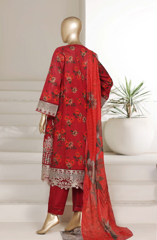 Sadabahar Embroidered Lawn Stitched 3 Piece Suit - D-05 - SBD26VL4 - Red - Festive Collection