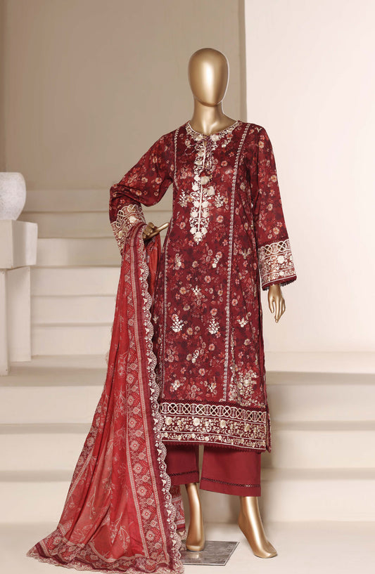 Sadabahar Signature Embroidered Stitched 3 Piece Suit - D-07 - SBD26NTR - Red - Festive Collection