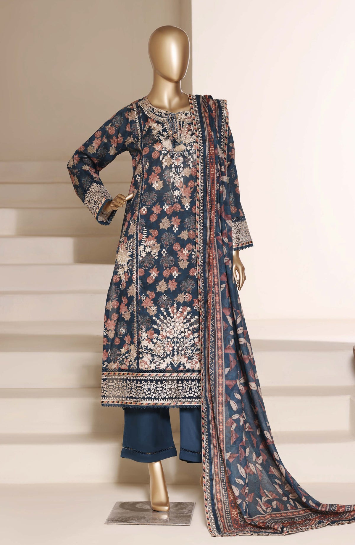 Sadabahar Signature Embroidered Stitched 3 Piece Suit - D-06 - SBD26NTR - Blue - Festive Collection