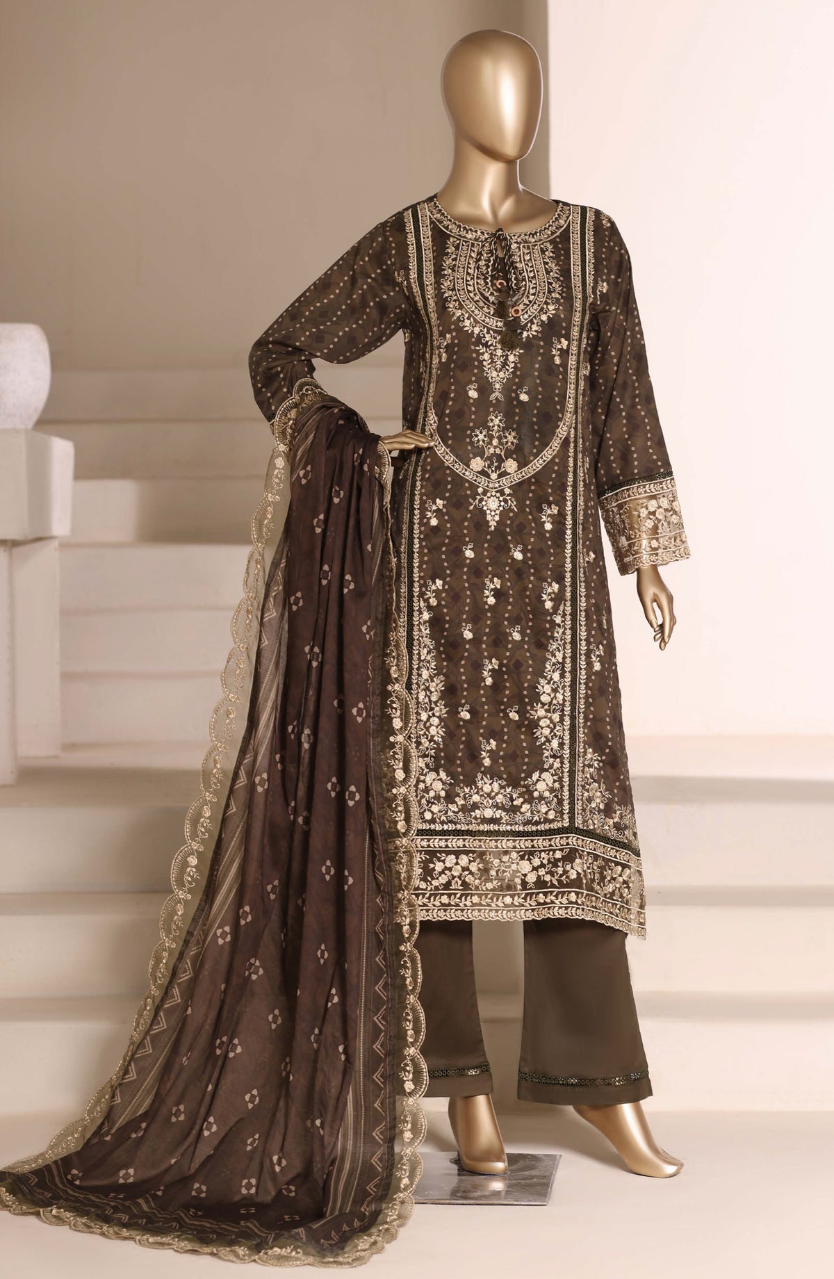 Sadabahar Signature Embroidered Stitched 3 Piece Suit - D-05 - SBD26NTR - Brown - Festive Collection