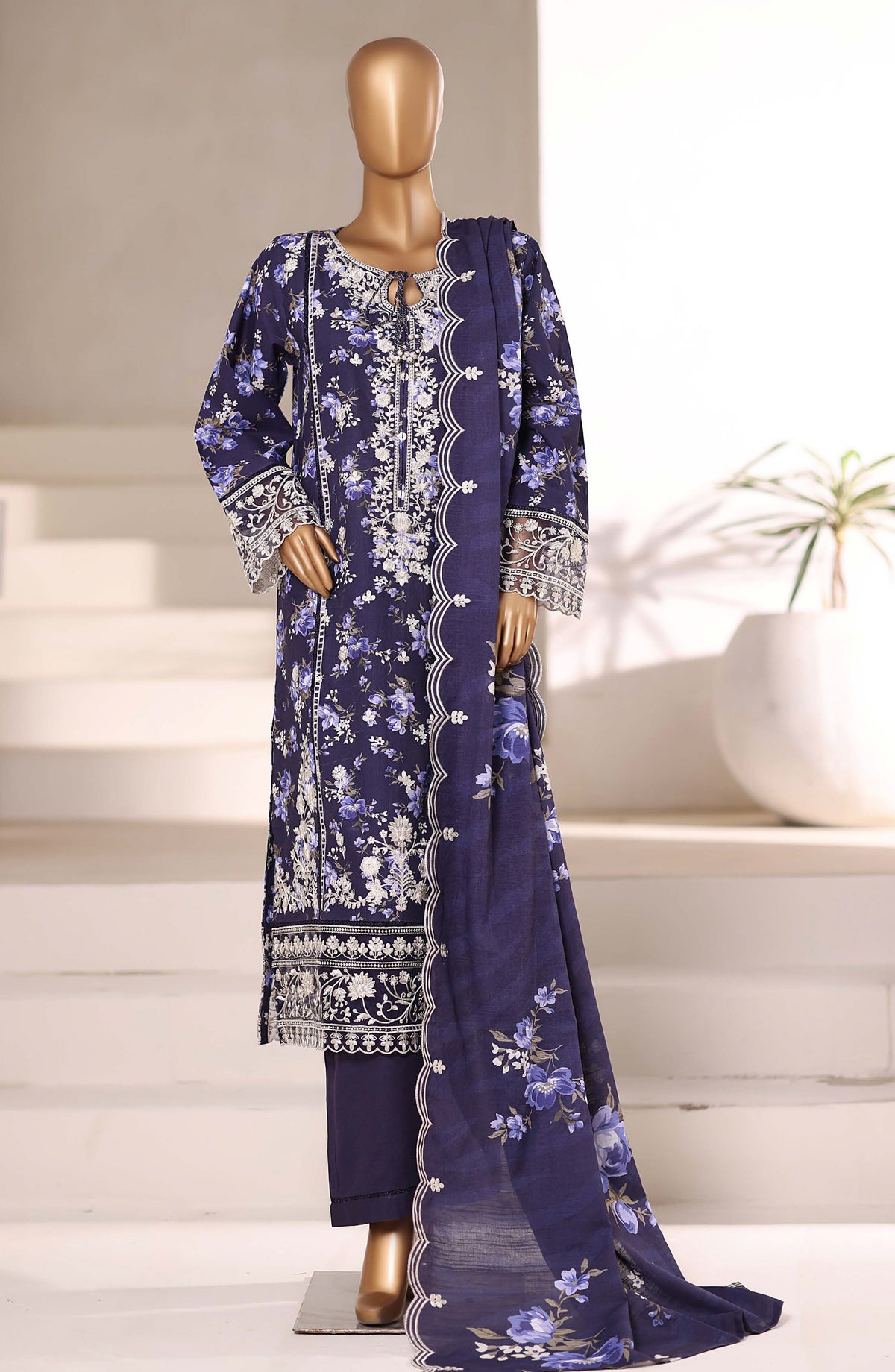 Sadabahar Signature Embroidered Khaddar Stitched 3 Piece Suit - Design-03 - SBD25SNA - Blue - Winter Collection