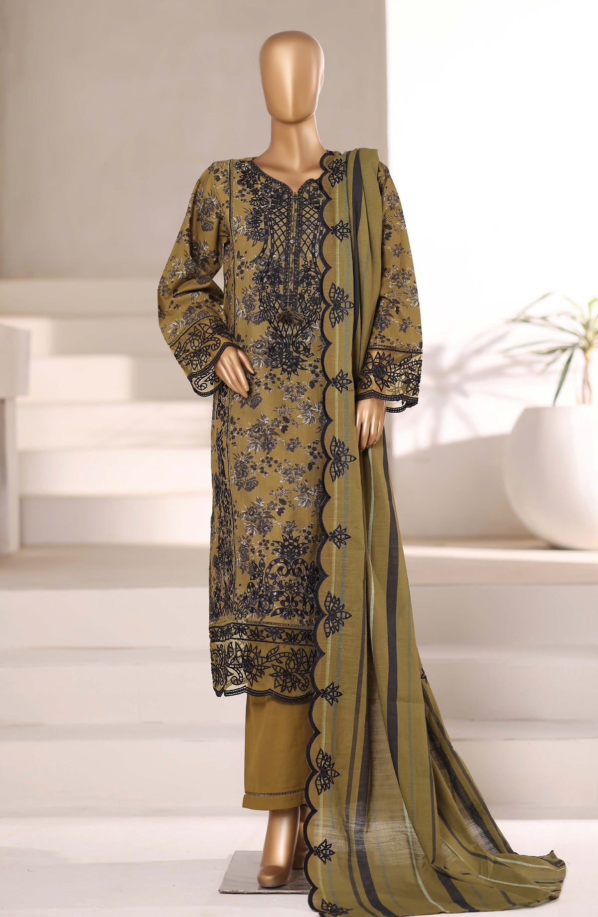 Sadabahar Signature Embroidered Khaddar Stitched 3 Piece Suit - Design-02 - SBD25SNA - Green - Winter Collection