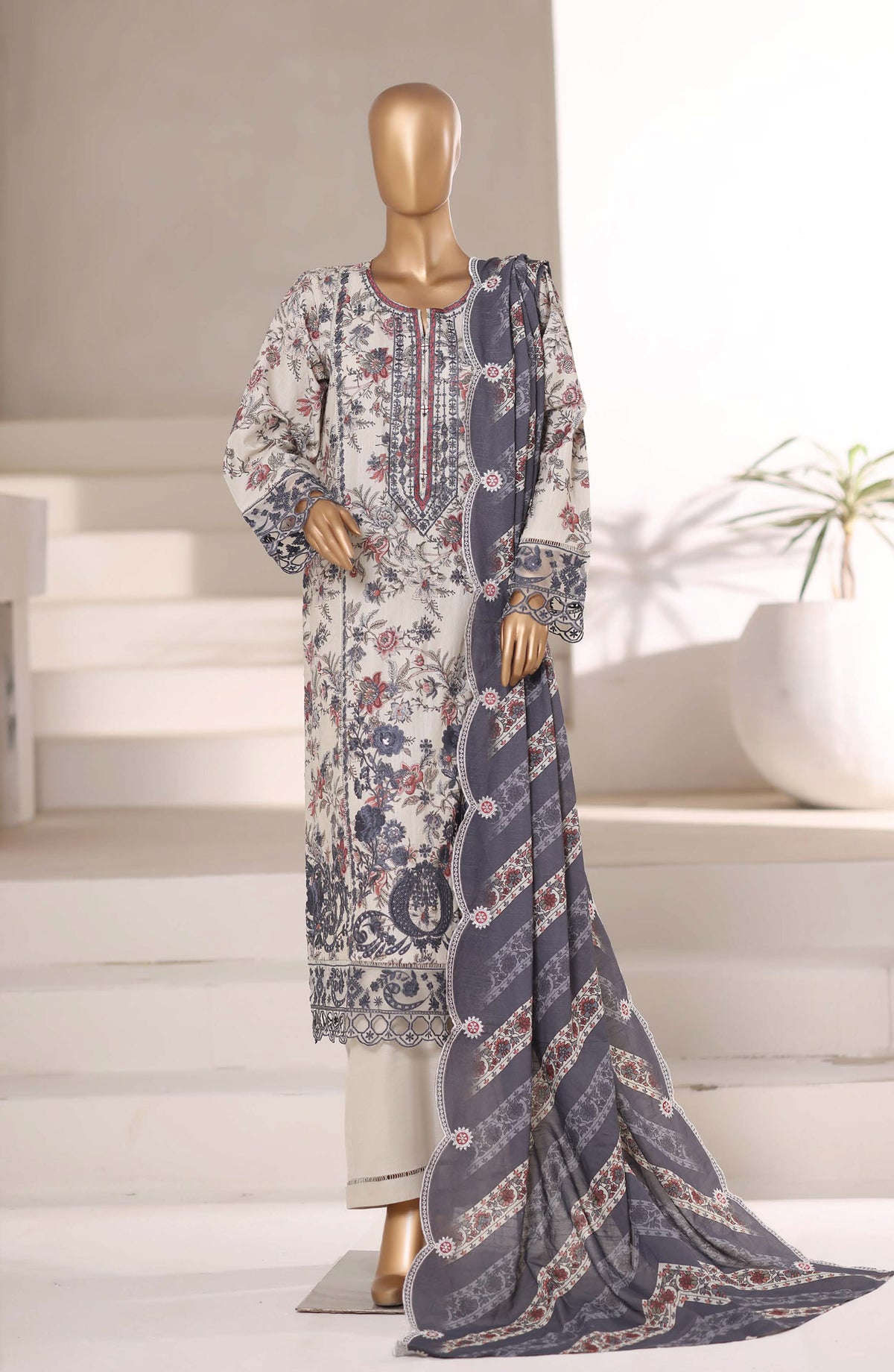 Sadabahar Signature Embroidered Khaddar Stitched 3 Piece Suit - Design-01 - SBD25SNA - Blue - Winter Collection