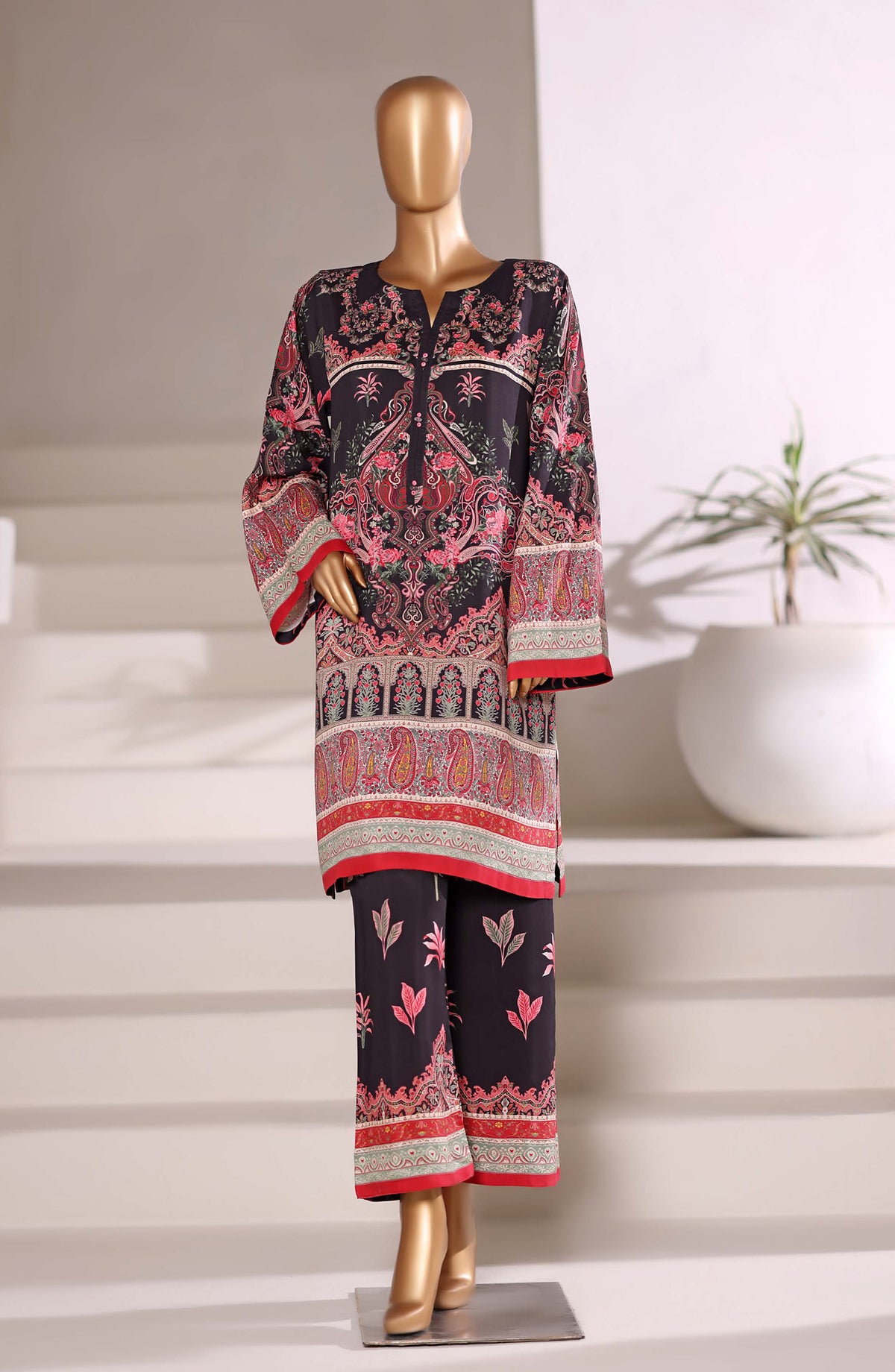 Sadabahar Printed Viscose Stitched 2 Piece Set - Design-03 - SBD25TVC - Black - Casual Collection