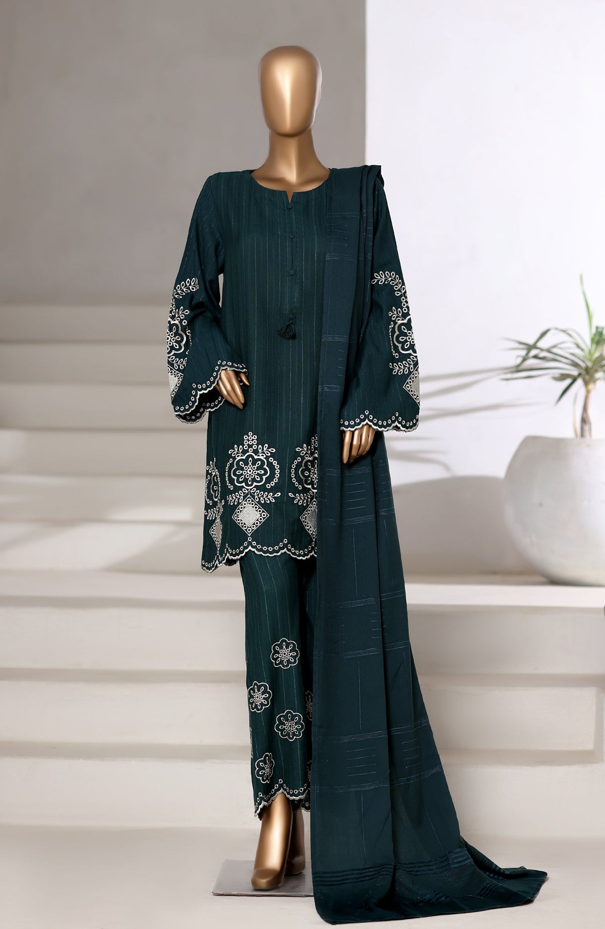 Sadabahar Vybe Embroidered Dhanak Stitched 3 Piece Suit - Design-06 - SBD25DNK - Teal - Winter Collection