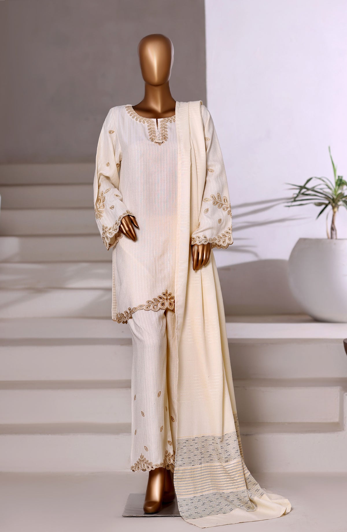 Sadabahar Vybe Embroidered Dhanak Stitched 3 Piece Suit - Design-05 - SBD25DNK - Fawn - Winter Collection