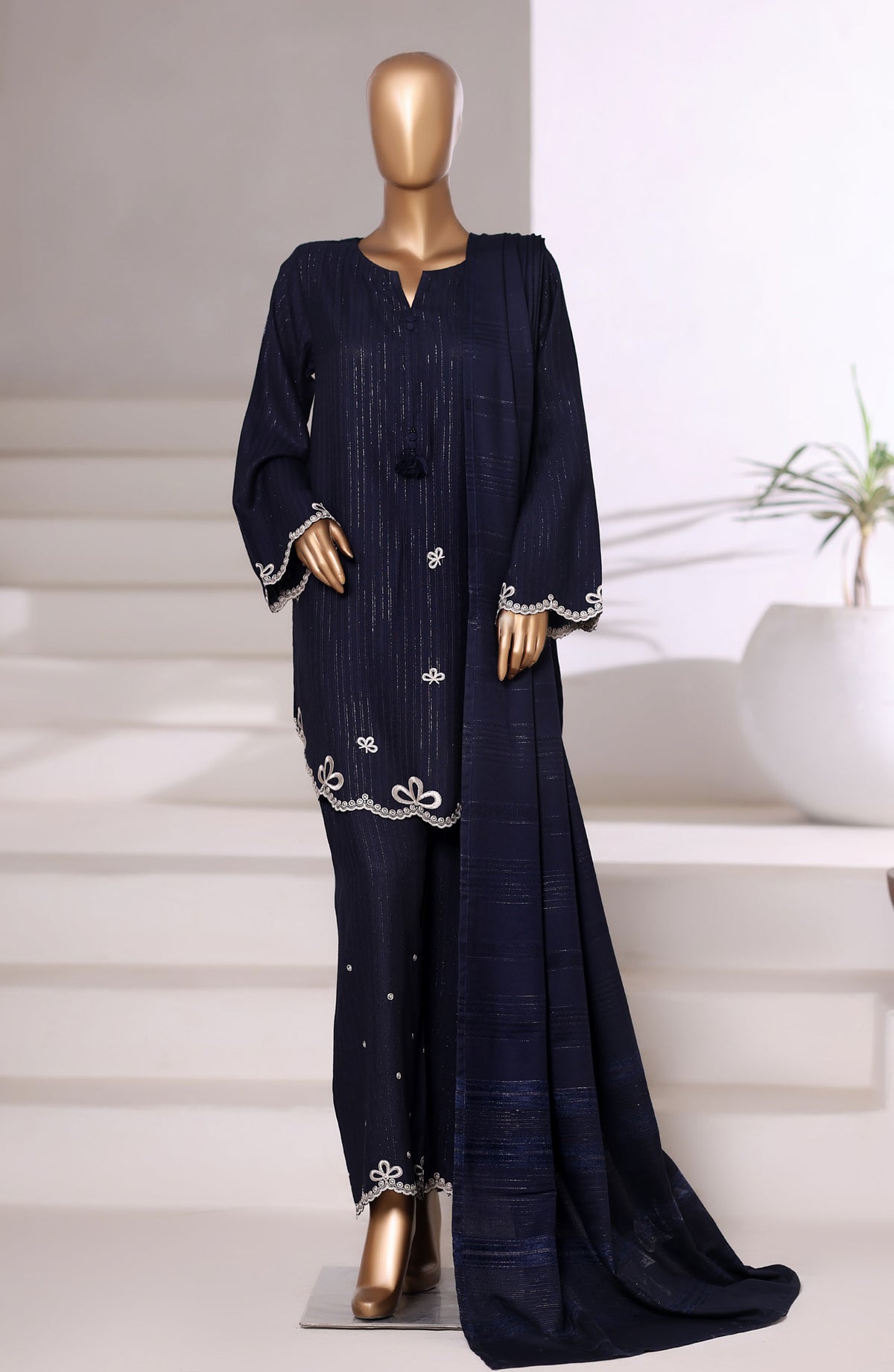 Sadabahar Vybe Embroidered Dhanak Stitched 3 Piece Suit - Design-04 - SBD25DNK - Blue - Winter Collection