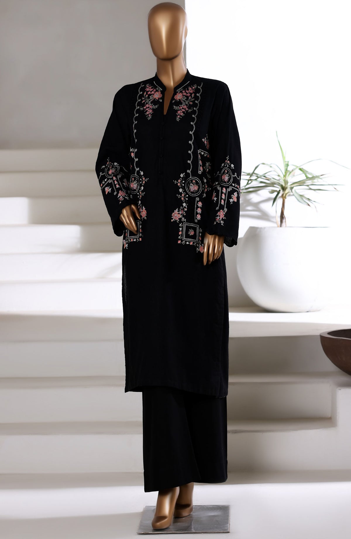 Sadabahar Vybe Premium Embroidered Winter Fabric Stitched 2 Piece Co ords - D-03 - SBD25WNF - Black - Luxury Collection