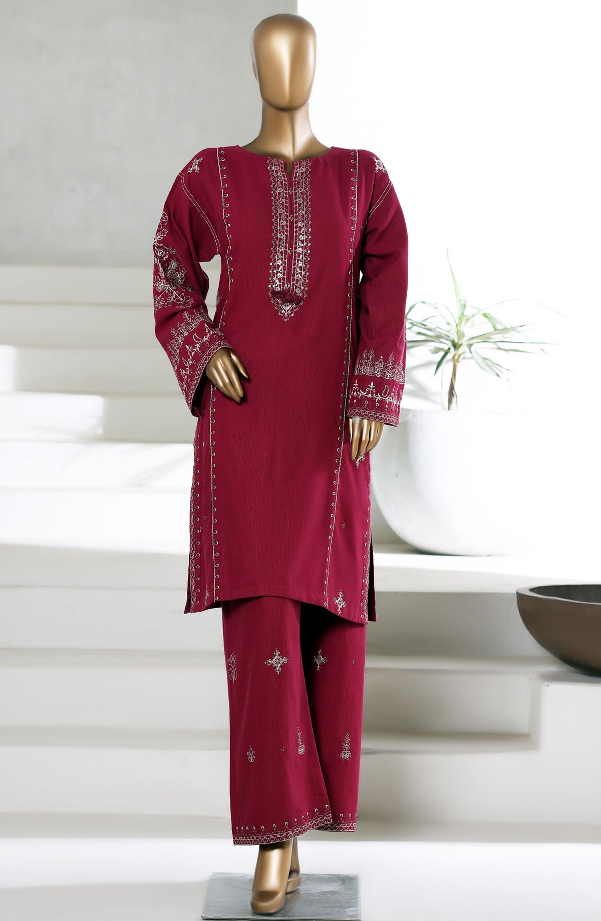 Sadabahar Vybe Premium Embroidered Winter Fabric Stitched 2 Piece Co ords - D-02 - SBD25WNF - Maroon - Luxury Collection