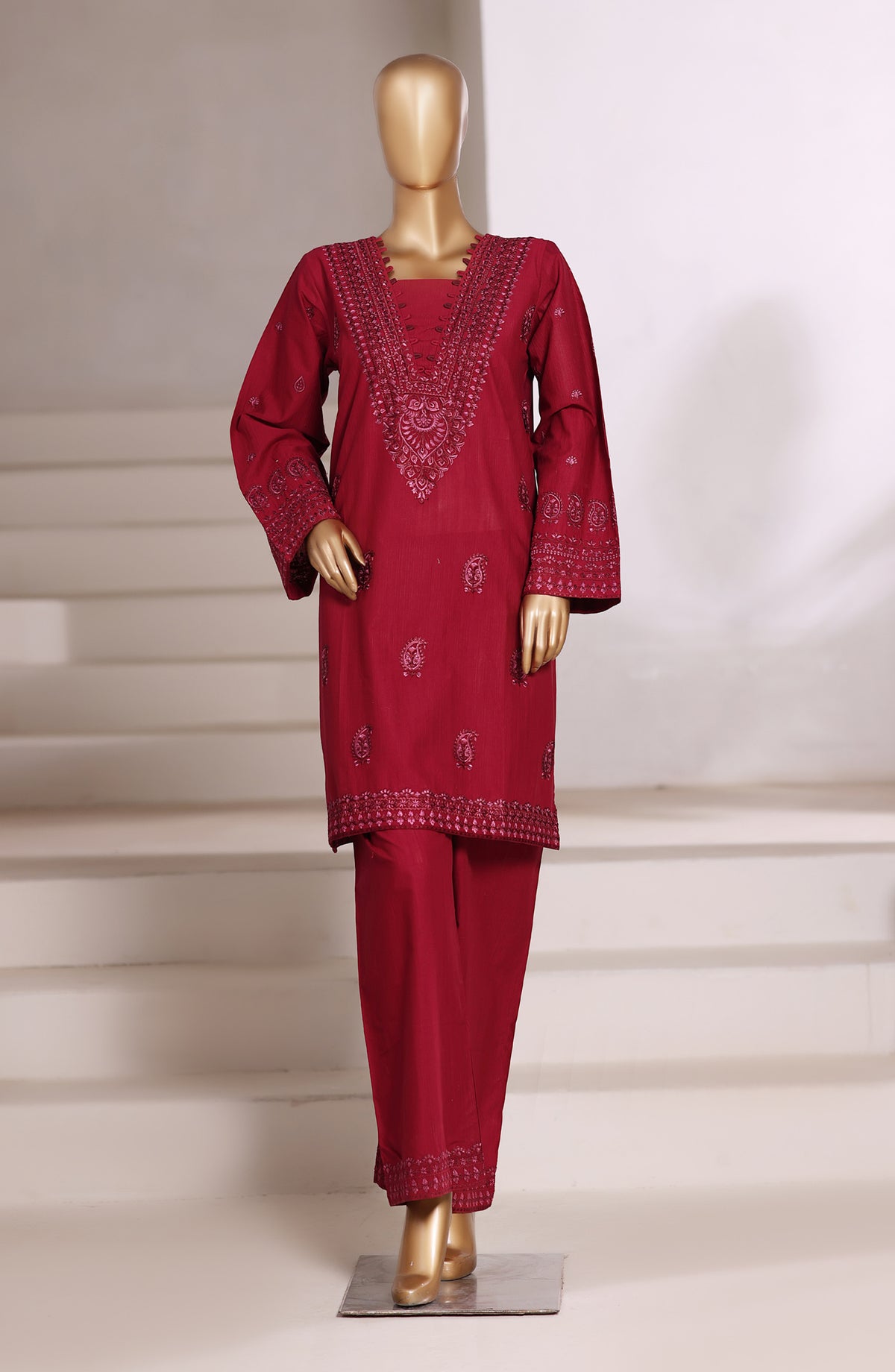 Sadabahar Vybe Embroidered Cotton Stitched 2 Co ord Set - Design-01 - SBD25BEC - Red - Casual Collection