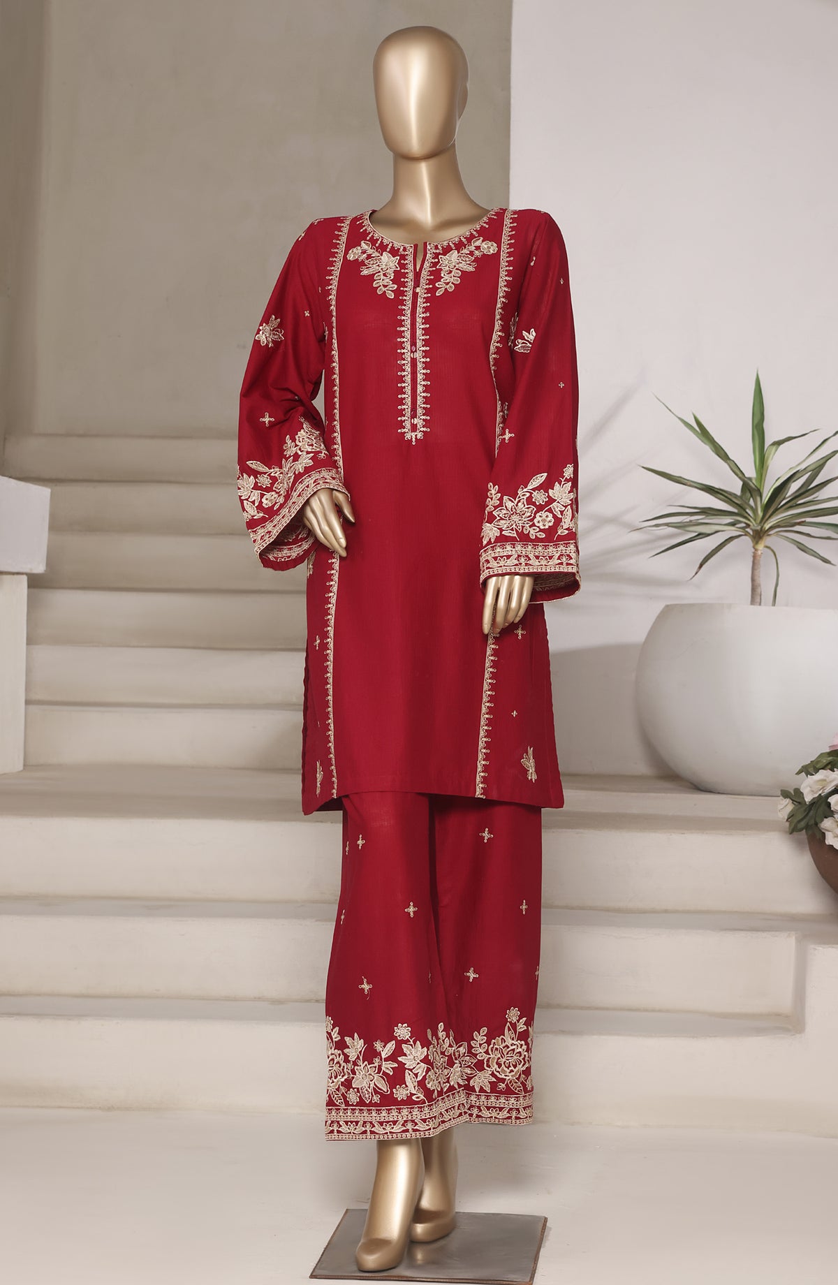 Sadabahar Vybe Embroidered Cotton Stitched 2 Piece Suit - Design-01 - SBD25VB - Red - Summer Collection