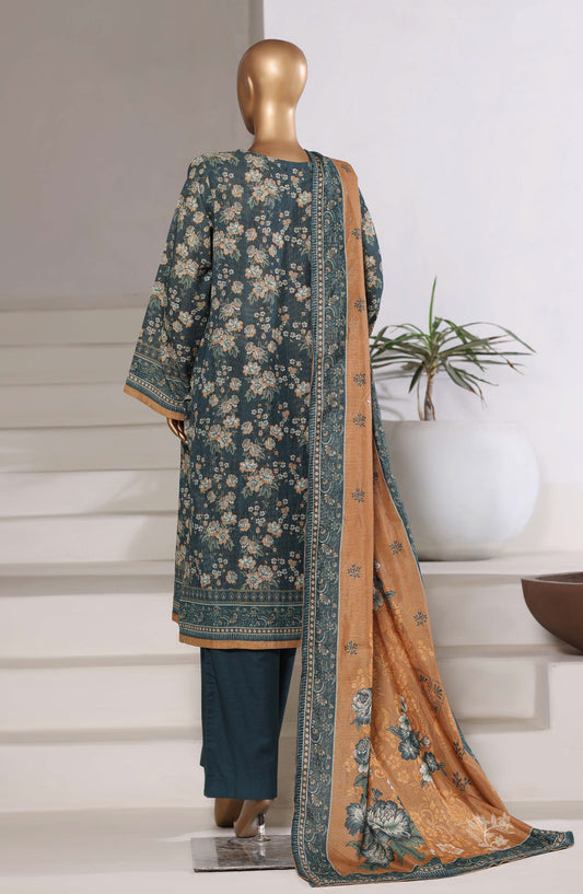 Sadabahar Printed Khaddar Stitched 3 Piece Suit - Design-04 - SBD25SHIMR - Teal - Winter Collection