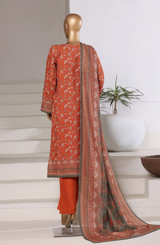 Sadabahar Printed Khaddar Stitched 3 Piece Suit - Design-03 - SBD25SHIMR - Orange - Winter Collection