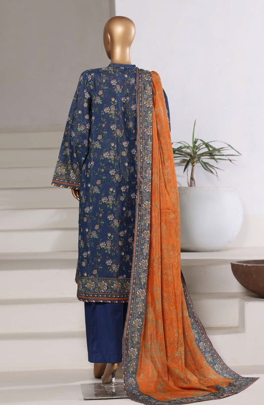 Sadabahar Printed Khaddar Stitched 3 Piece Suit - Design-01 - SBD25SHIMR - Blue - Winter Collection