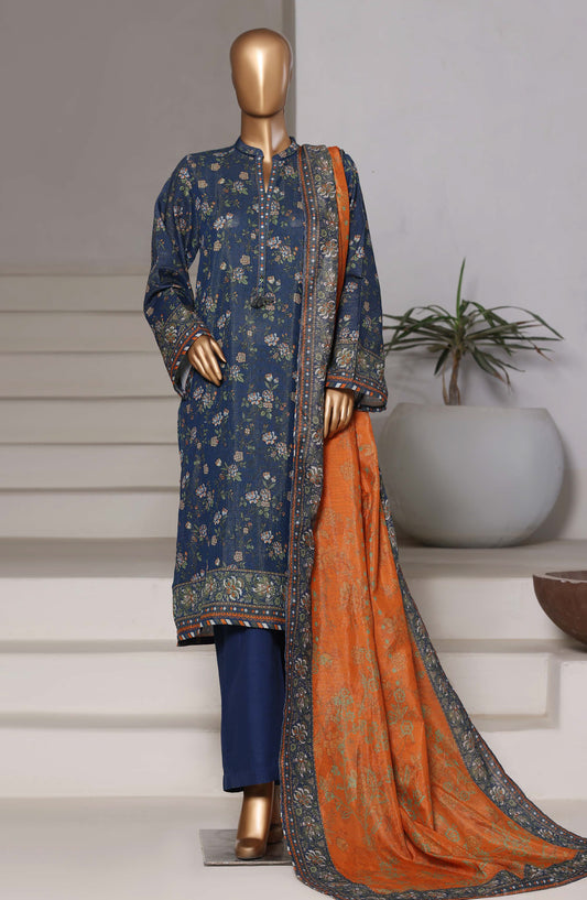 Sadabahar Printed Khaddar Stitched 3 Piece Suit - Design-01 - SBD25SHIMR - Blue - Winter Collection