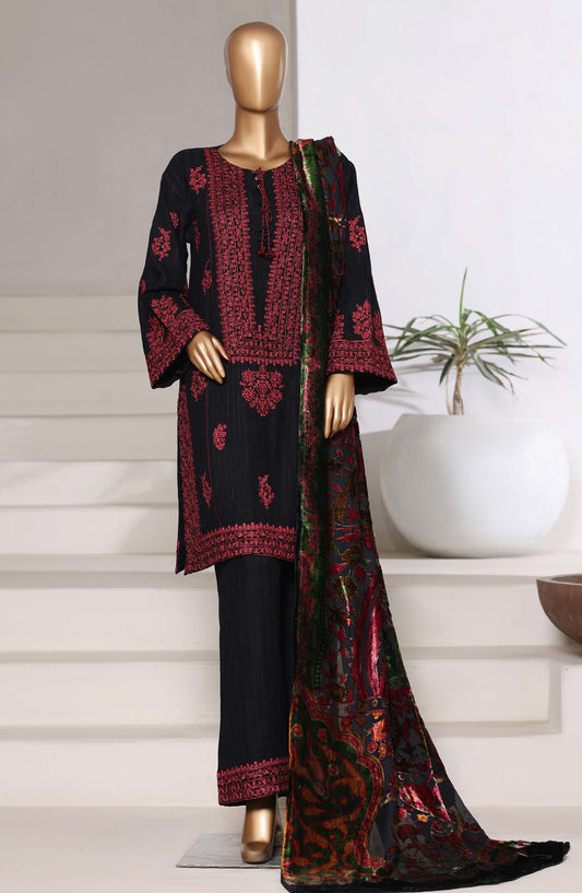 Sadabahar Luxury Embroidered Dhanak Stitched 3 Piece Suit - Design-06 - SBD25LXD - Black - Winter Collection