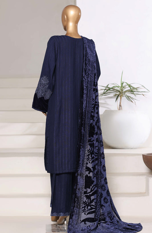 Sadabahar Luxury Embroidered Dhanak Stitched 3 Piece Suit - Design-05 - SBD25LXD - Blue - Winter Collection