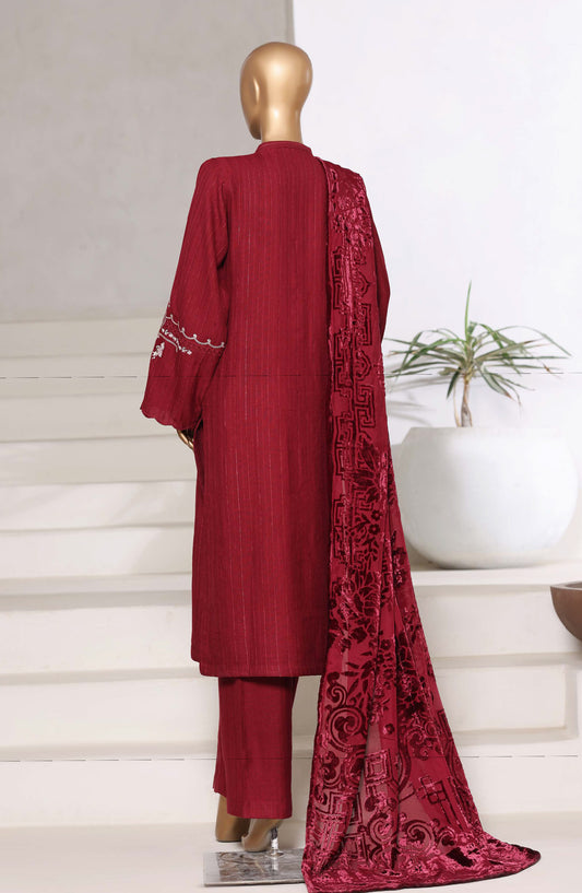 Sadabahar Luxury Embroidered Dhanak Stitched 3 Piece Suit - Design-03 - SBD25LXD - Red - Winter Collection